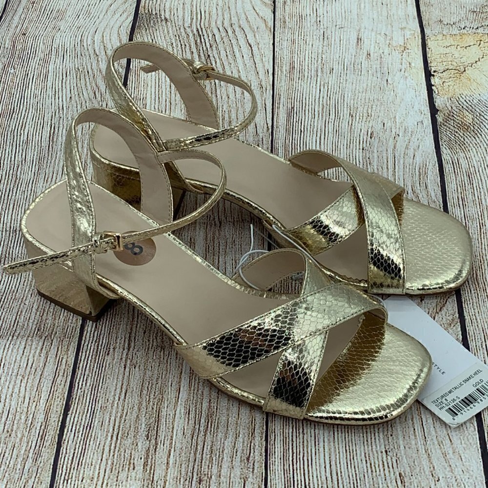 Halston Metallic Gold Snakeskin Strappy Heels - Picture 12 of 12